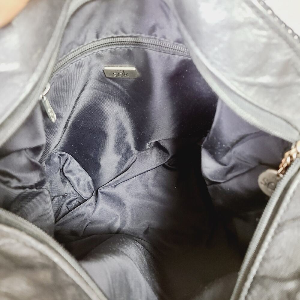 The SAK Black Crochet Knit Boho Shoulder Handbag Purse Bag Hippie PRE-OWNED - Picture 9 of 10